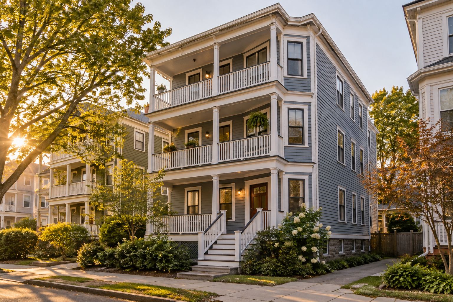 A Boston area triple decker home, illustrative