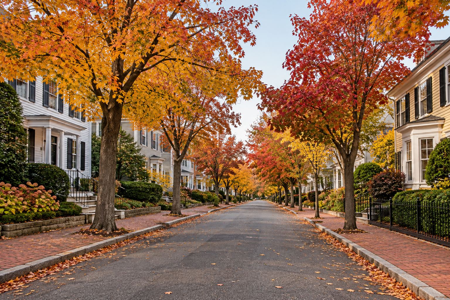 A Roslindale residential street at sunset, illustrative